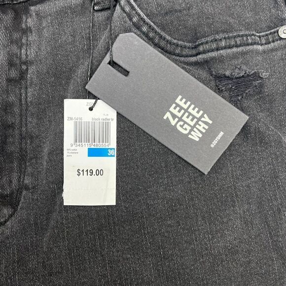 New ZeeGeeWhy Men Black Ripped Jeans Pipes Skinny Casual Cotton Pants US 36 - Picture 5 of 15